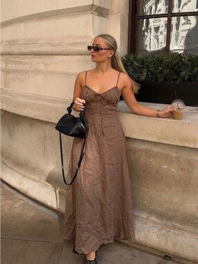 Camellia Maxi Dress Brown Slip size M